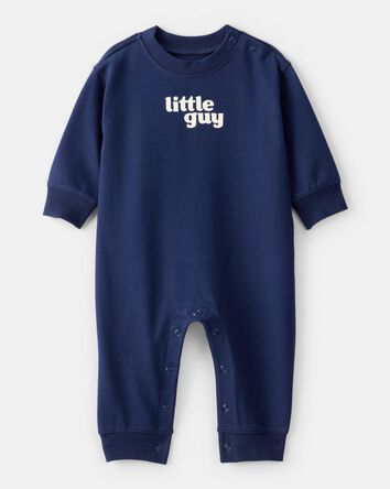 Baby Boy Little Guy' Cotton Long-Sleeve Jumpsuit - Navy, 