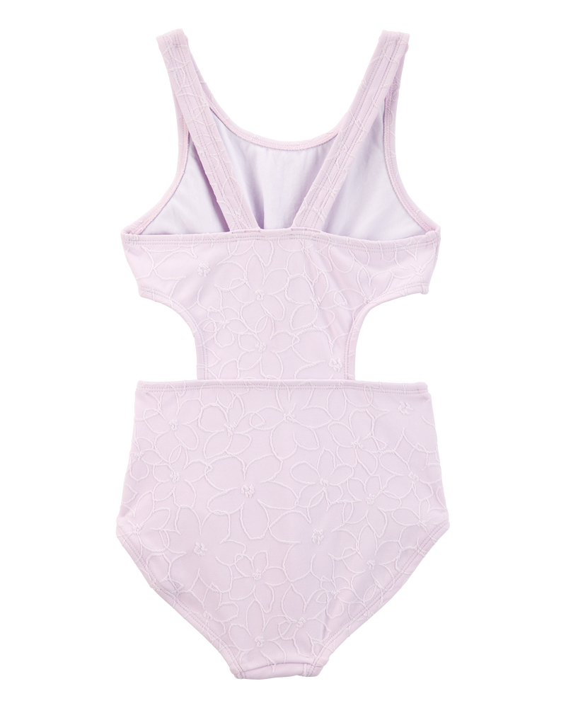 Girls 1-Piece Ribbed Cut-Out Swimsuit - Purple, image 2 of 4 slides