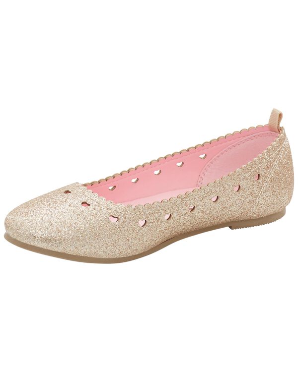 Gold Kid Glitter Mary Jane Flat Shoes