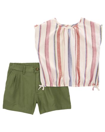 Kid 2-Piece Striped Linen Top & Linen Shorts Set
, 