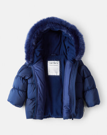 Baby Girl Hooded Puffer Jacket - Navy, 