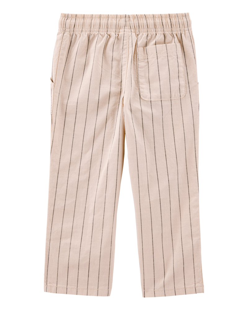 Baby Striped Pull-On Cotton Pants - Tan, image 2 of 4 slides