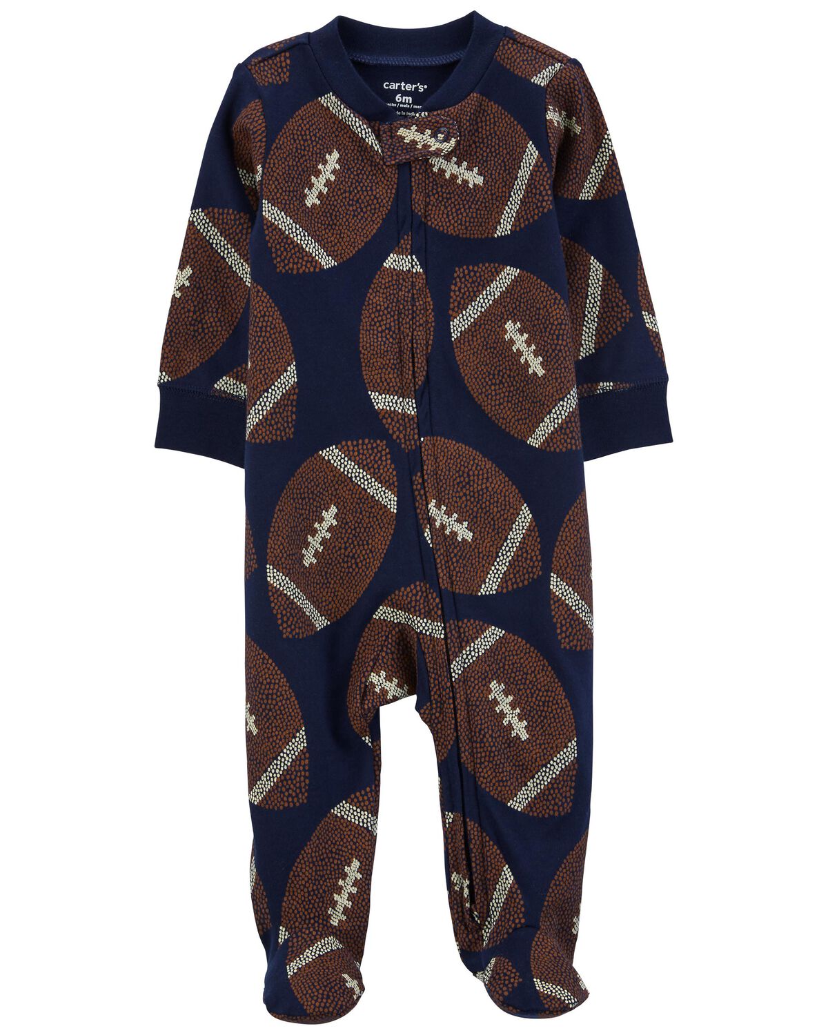 Navy Baby Football 2Way Zip Cotton Sleep & Play Pajamas