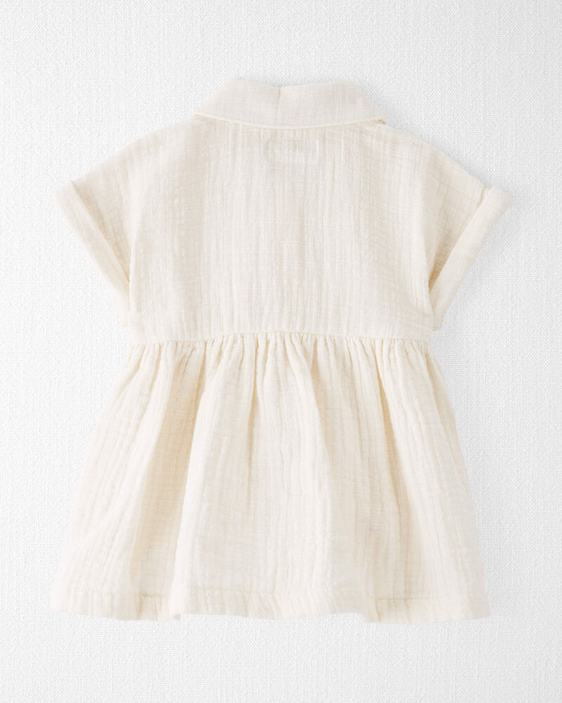 Baby Organic Cotton Button-Front Dress in Cream, image 2 of 6 slides