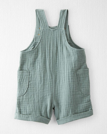 Organic Cotton Gauze Shortalls in Green, 