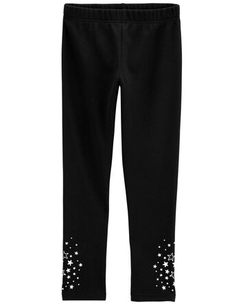 Kid Glitter Star Cozy Fleece Leggings, 