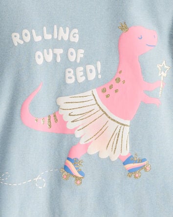 Baby Girl Dinosaur Print 100% Cotton Long-Sleeve 4-Piece Pajamas - Blue/White, 