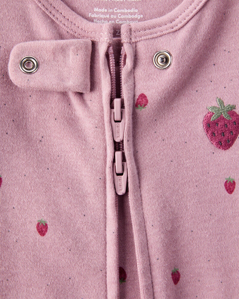 Baby Girl Strawberry Print 100% Cotton Sleep & Play - Pink, image 3 of 5 slides