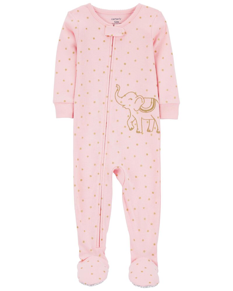 Toddler 1-Piece Elephant 100% Snug Fit Cotton Footie Pajamas, image 1 of 4 slides