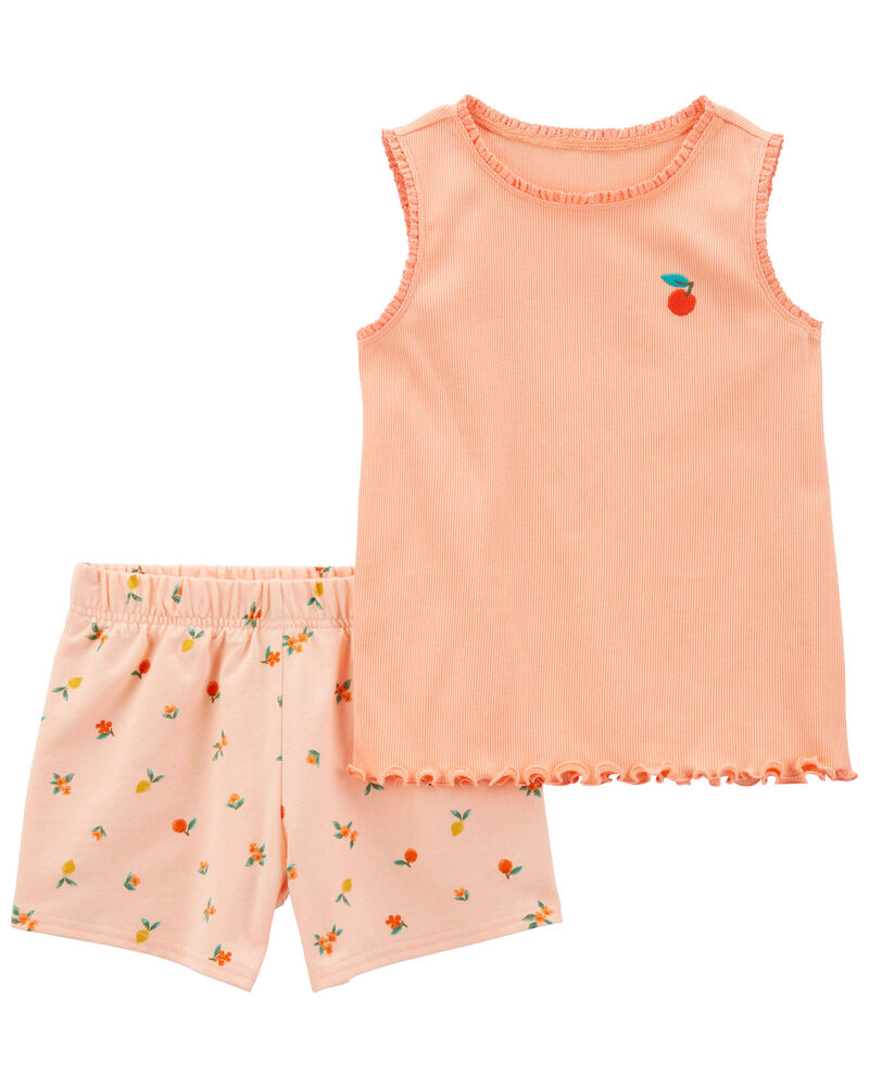Kid 2-Piece Peach Tank & Short Set, image 1 of 3 slides