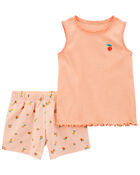 Kid 2-Piece Peach Tank & Short Set, image 1 of 3 slides