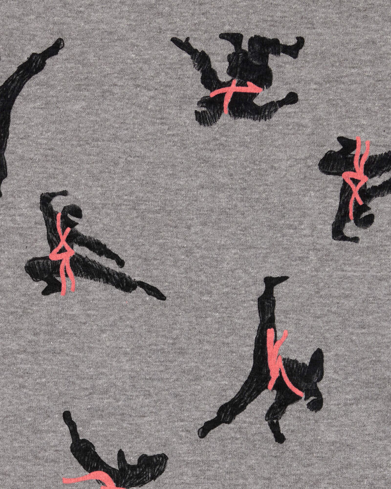 Kid Ninja Print Snug Fit Cotton 4-Piece Pajamas, image 3 of 4 slides