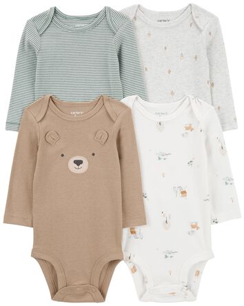 4-Pack Bear Long-Sleeve Bodysuits, 