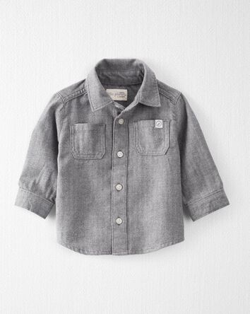 Baby Organic Cotton Herringbone Button-Front Shirt, 