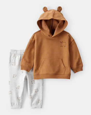 Baby Boy Bear Print Long-Sleeve Tee & Pant Set - Brown, 