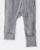 Baby Boy Solid PurelySoft Long-Sleeve 2-Way Zip Sleep & Play Pajamas - Grey, image 3 of 8 slides