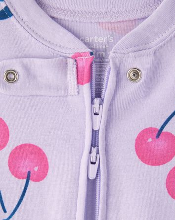 Baby Girl Cherry 100% Cotton Snug Fit 2-Way Zip 1-Piece Pajamas - Purple, 