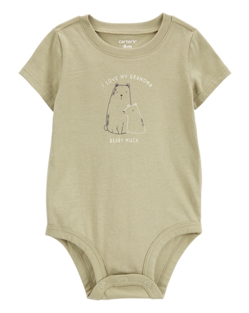 Baby Grandma Short-Sleeve Bodysuit - Olive, 