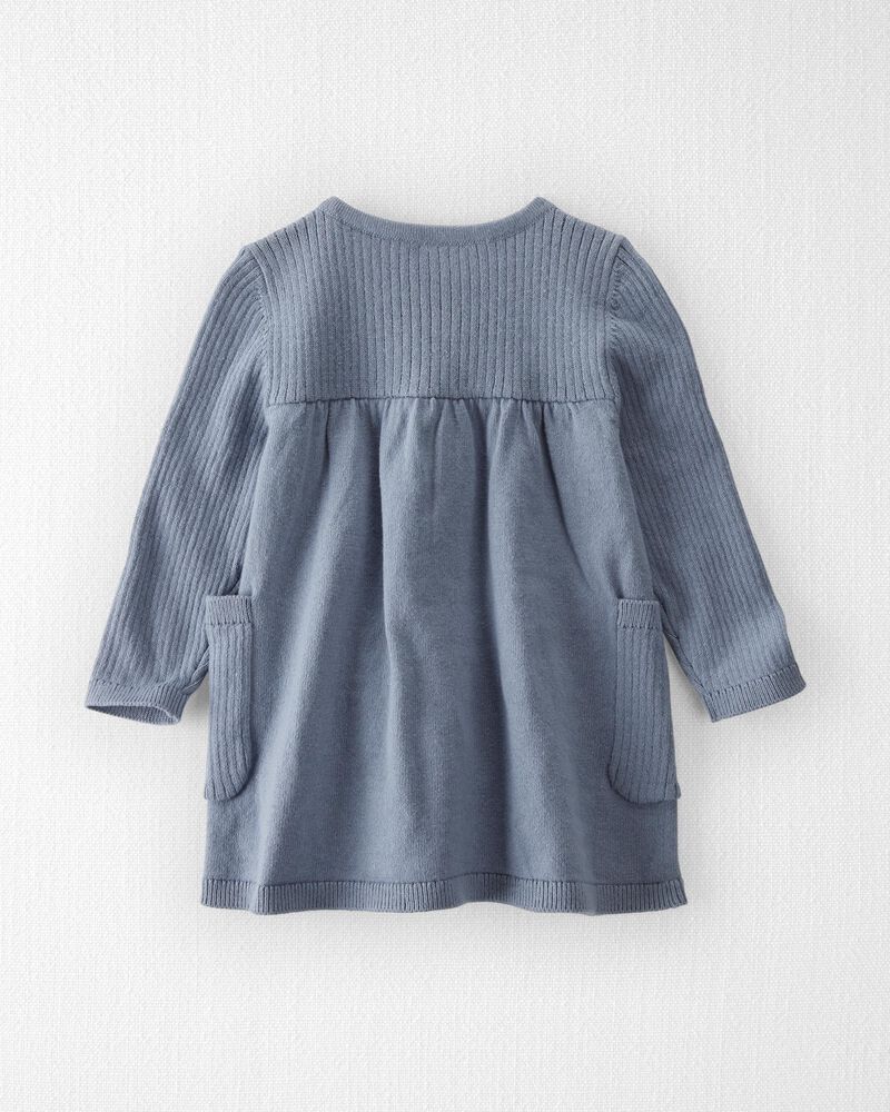 Baby Organic Cotton Ribbed Sweater Knit Dress in Blue, image 2 of 5 slides