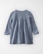 Baby Organic Cotton Ribbed Sweater Knit Dress in Blue, image 2 of 5 slides