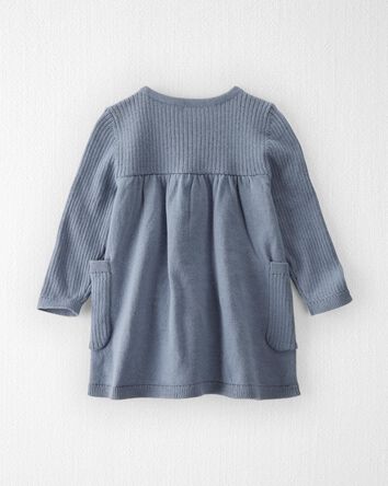 Baby Organic Cotton Ribbed Sweater Knit Dress in Blue, 