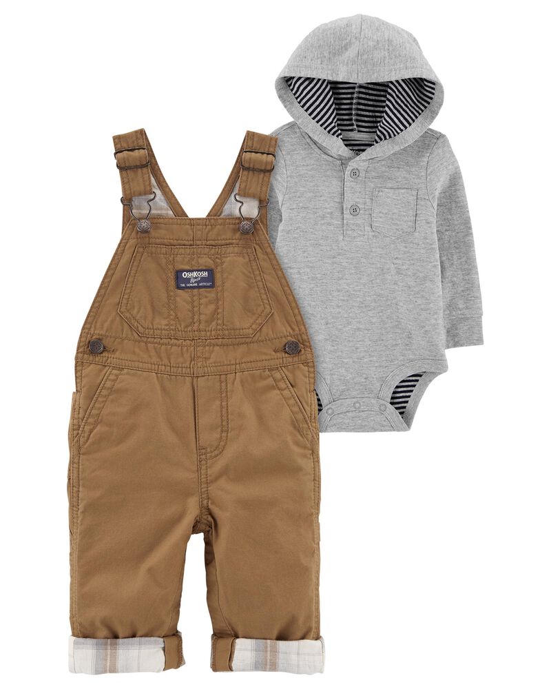 Baby 2-Piece Henley Bodysuit and Overalls Set, image 1 of 3 slides