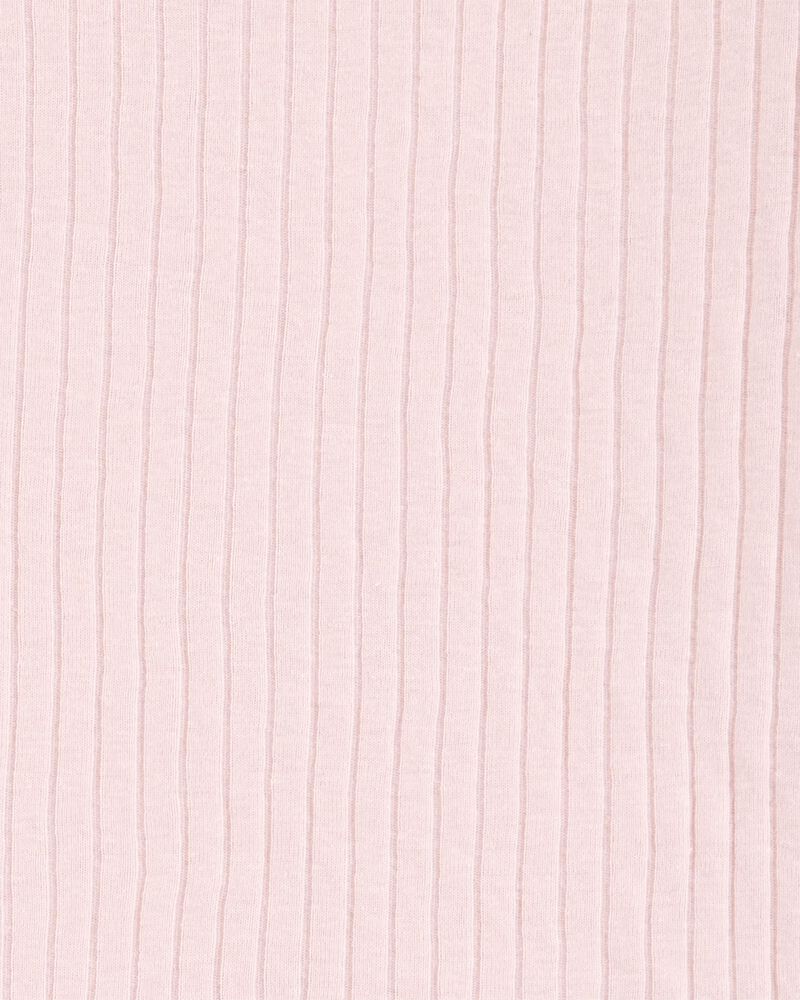 Kid Solid Ribbed Cotton Blend 2-Piece Pajamas - Pink, image 2 of 3 slides
