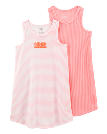 Girls 2-Pack Striped Nightgowns - Pink, 