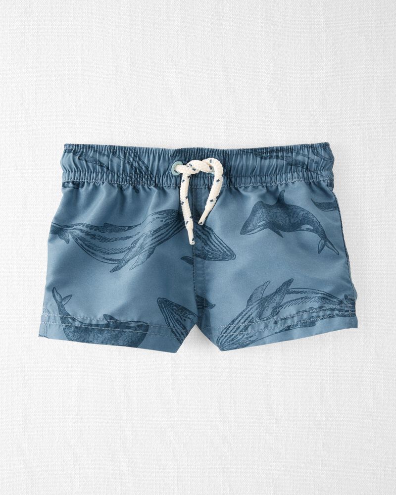Baby Whale Print Recycled Swim Trunks, image 1 of 4 slides