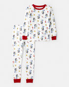 Kid Bluey Print 100% Cotton Long-Sleeve Snug Fit 2-Piece Pajamas - White, image 1 of 2 slides