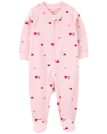 Valentine's Day Heart 2-Way Zip Cotton Sleep & Play, 