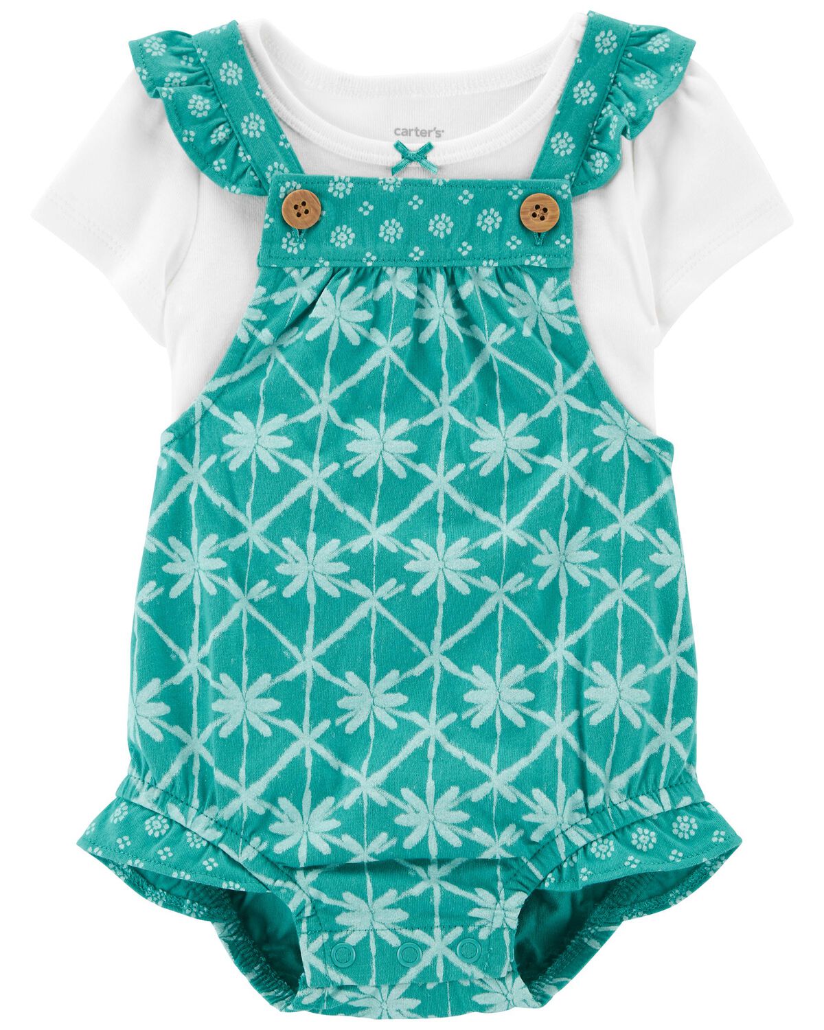 White/Turquoise Baby 2Piece Tee & Tropical Shortall Set
