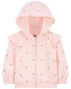 Baby Heart Print Eyelet Ruffle Zip Jacket, image 1 of 3 slides