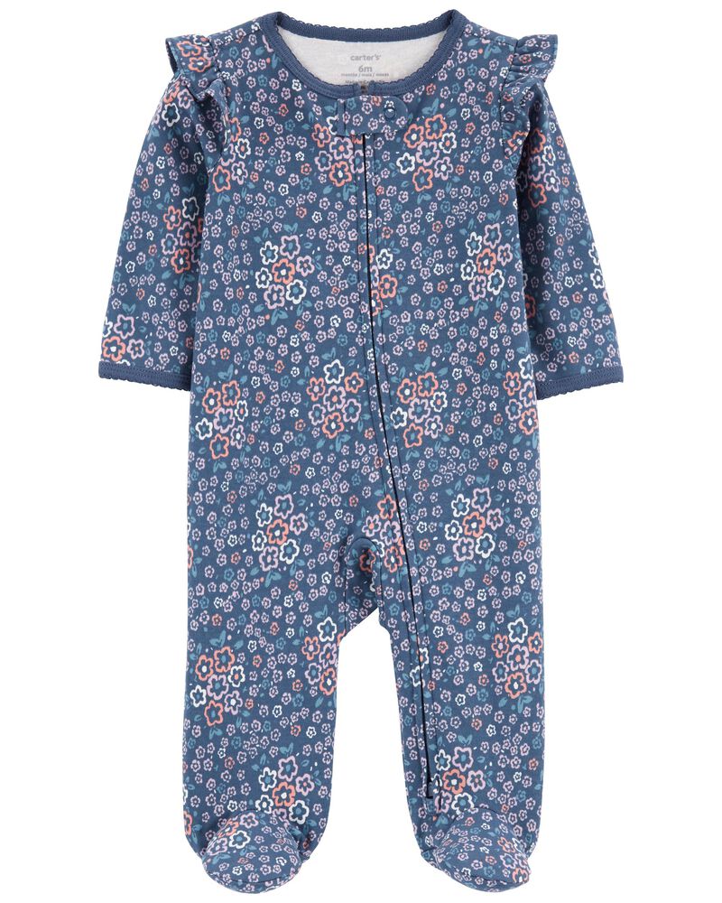 Floral 2-Way Zip Cotton Sleep & Play Pajamas, image 1 of 4 slides