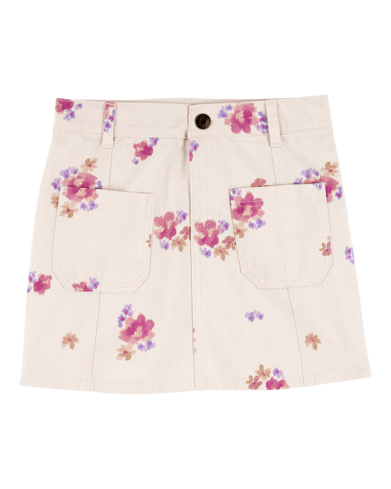 Kid Twill Floral Print Skirt - Ivory, image 1 of 3 slides