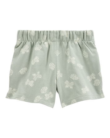Kid Butterfly Print Pull-On French Terry Shorts - Green, 