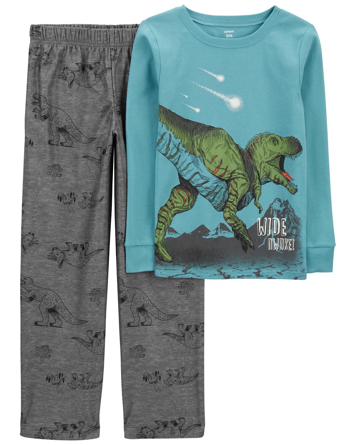 Kid 2-Piece Dinosaur Cotton & Fleece Pajamas