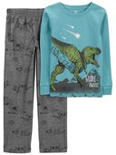 Blue - Kid 2-Piece Dinosaur Cotton & Fleece Pajamas