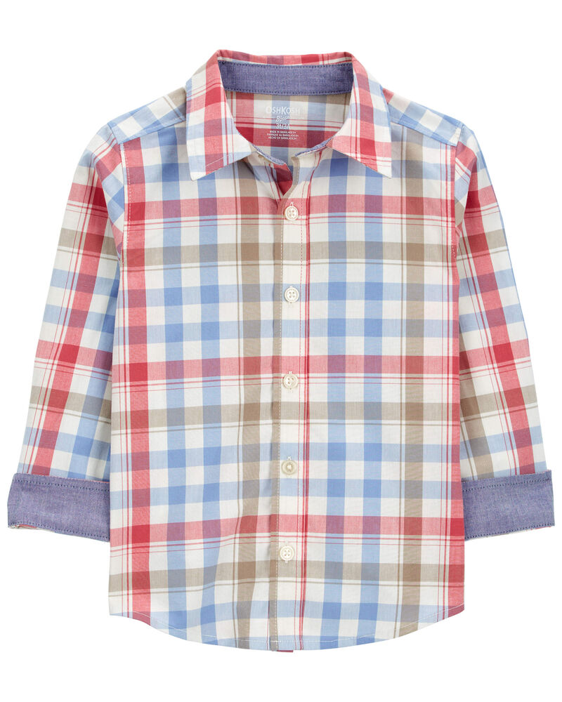 Plaid Long-Sleeve Button Down Shirt - Plaid, image 2 of 4 slides