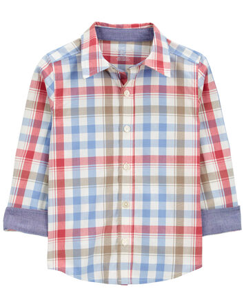 Plaid Long-Sleeve Button Down Shirt - Plaid, 