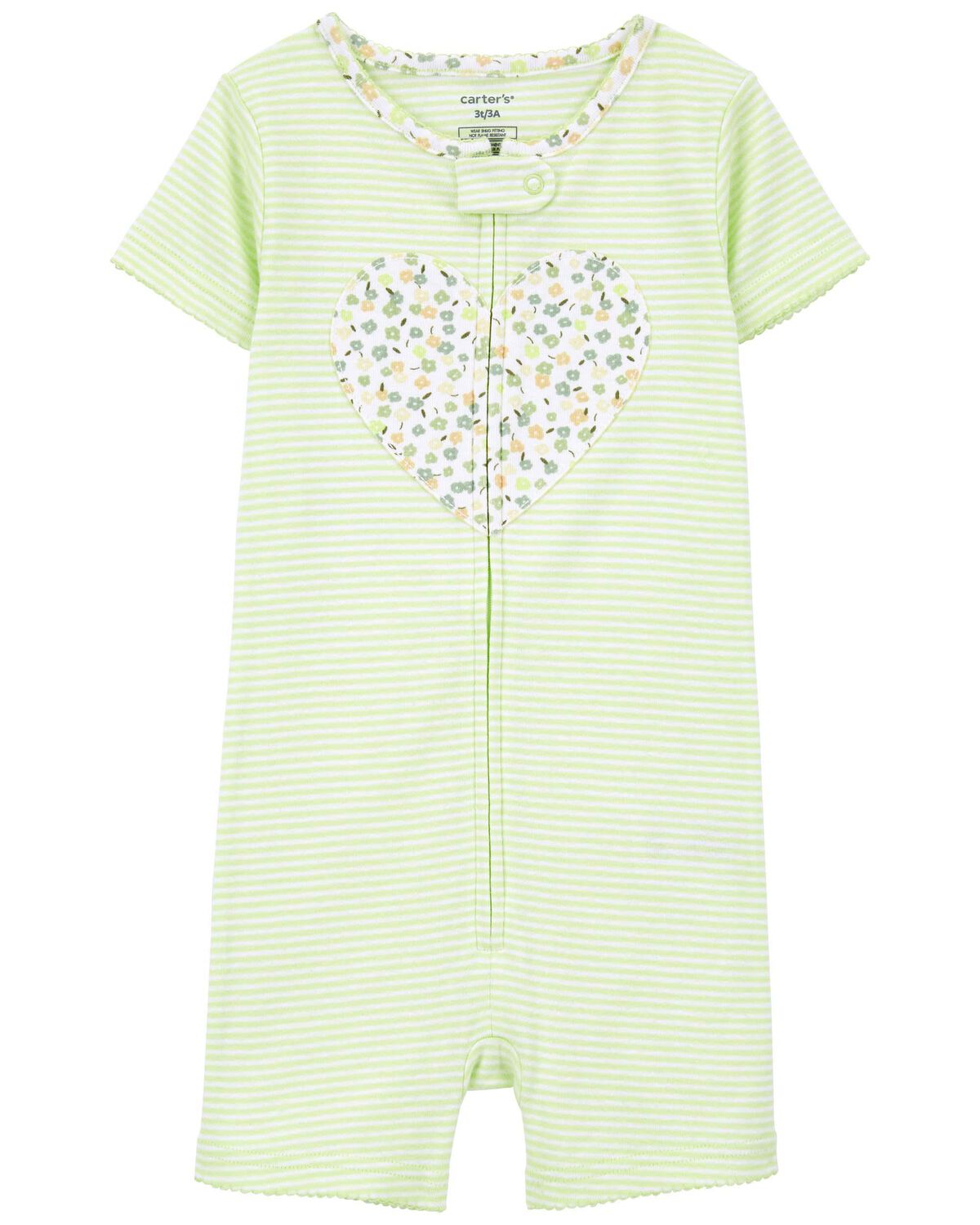 Green Toddler 1Piece Heart 100 Snug Fit Cotton Romper Pajamas