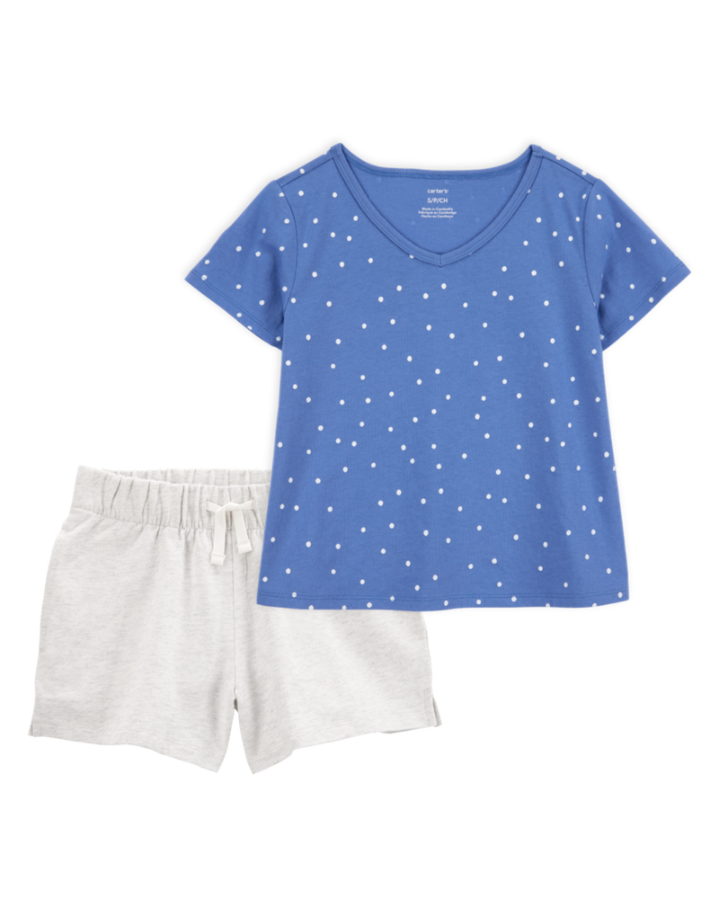 Kid 2-Piece Polka Dot Top & Pull-On French Terry Shorts Set, image 1 of 6 slides