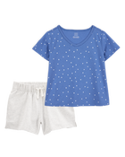 Kid 2-Piece Polka Dot Top & Pull-On French Terry Shorts Set, image 1 of 6 slides