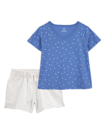 Kid 2-Piece Polka Dot Top & Pull-On French Terry Shorts Set, 
