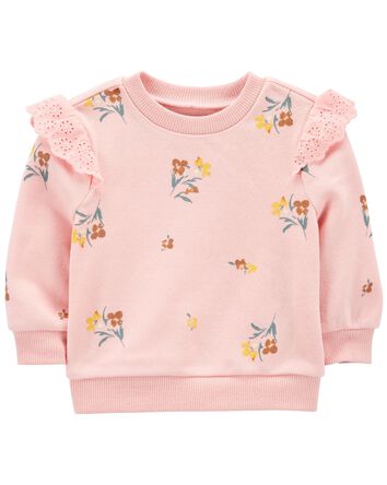 Baby Tossed Floral Print Ruffle Pullover, 