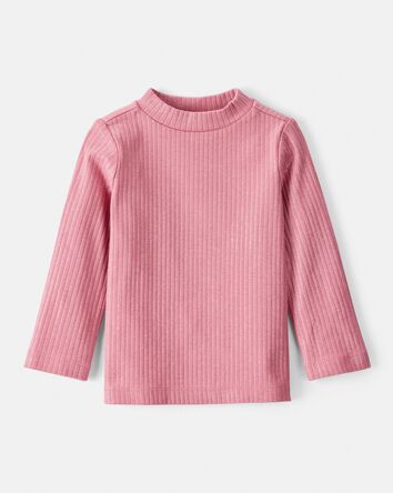 Baby Girl Shimmer Rib Mock Neck Top - Pink, 