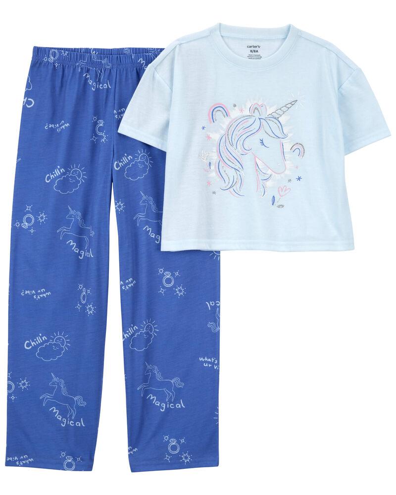 Kid 2-Piece Boxy Crop Unicorn Loose Fit Pajamas, image 1 of 3 slides