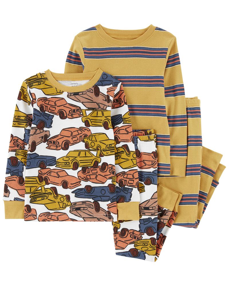Baby 4-Piece Stripes & Cars 100% Snug Fit Cotton Pajamas, image 1 of 5 slides
