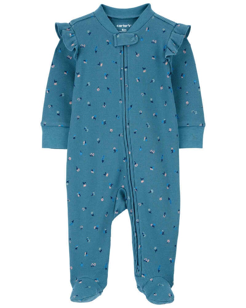 Baby Floral 2-Way Zip Thermal Textured Sleep & Play Pajamas, image 1 of 5 slides