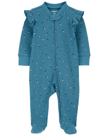 Baby Floral 2-Way Zip Thermal Textured Sleep & Play Pajamas, 
